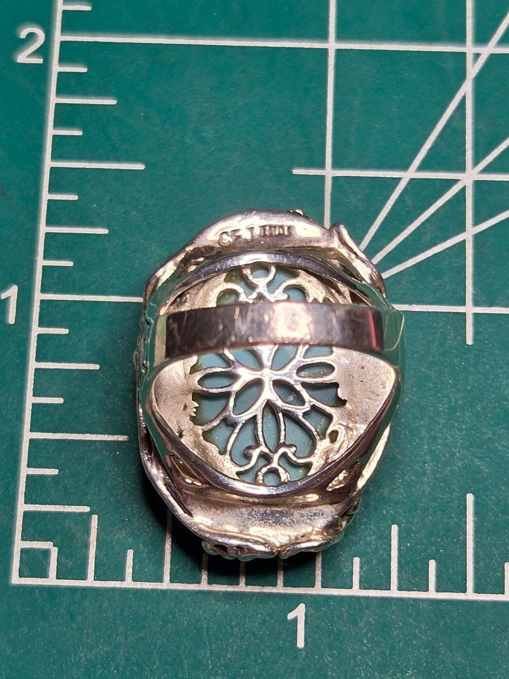 CFJ Collins Fine Jewelry Turquoise Floral Sterling Ring, Vintage, Size 7 - Picture 6 of 6